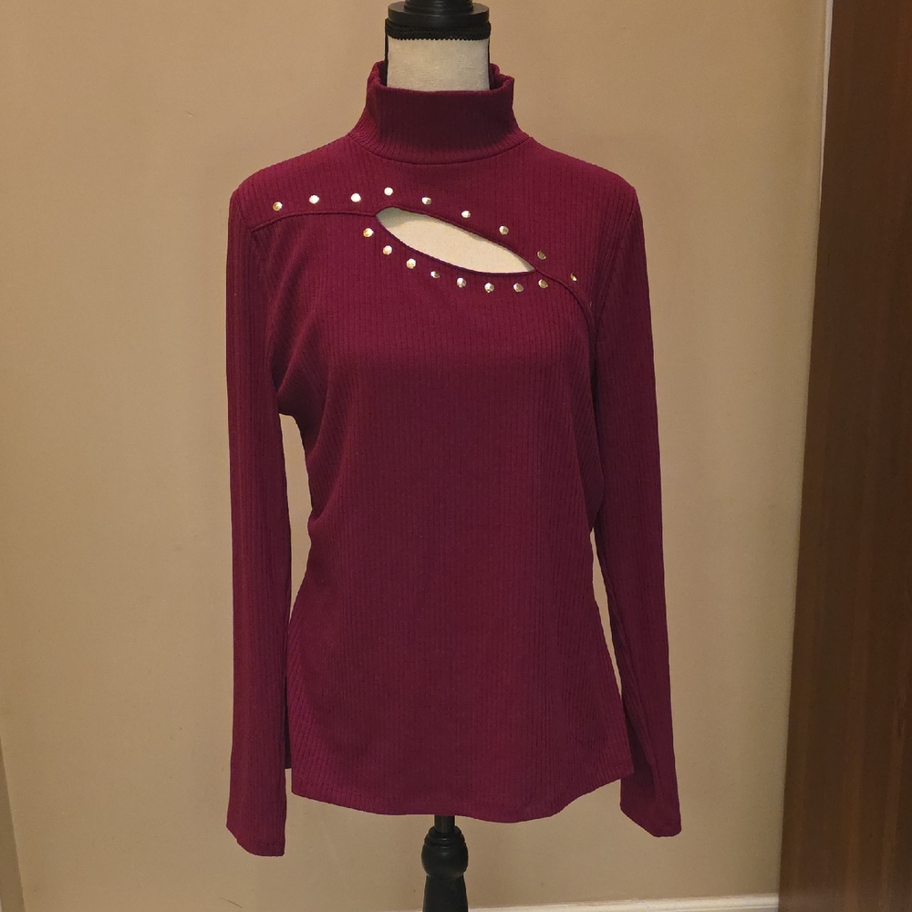 Women's Studded Cut-Out Mock-Neck Top